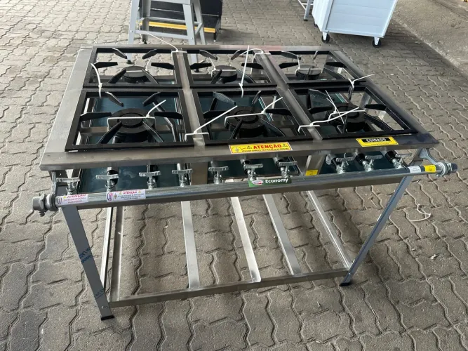 Fogão industrial inox 6 bocas novo cristal aço