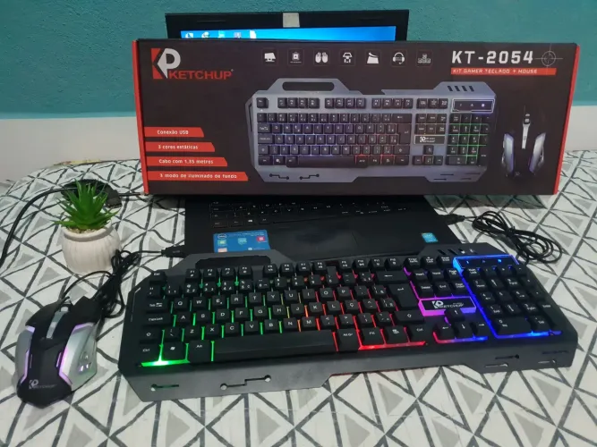 Kit Gamer Teclado + Mouse Ketchup KT-2054 rgb, semi mecânico, base metal