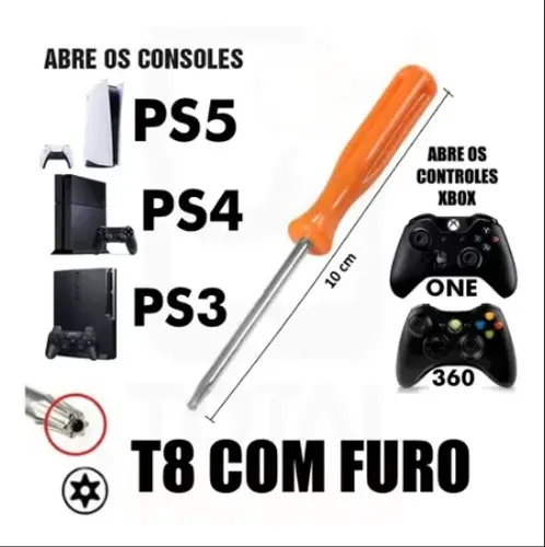 chave torx t8 com furo - para abrir ps5 ps4 ps3 xbox e controles
