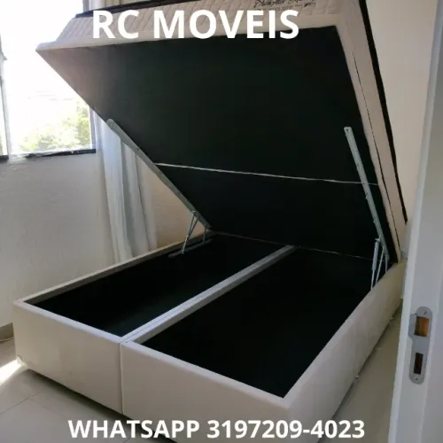 Cama Box Baú Queen 1.58x1.98 - Baú Bipartido Blindado com Pistão a Gás