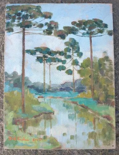 Quadro Pintura Óleo Did Nicolau Araucárias 30x40 Ano 2003