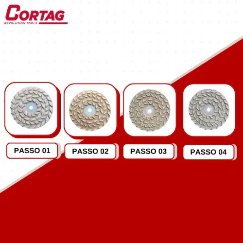 Kit de Lixas Diamantadas Polimento Brilho D'água com Velcro 4'' 100mm 4 Passos Cortag 6281