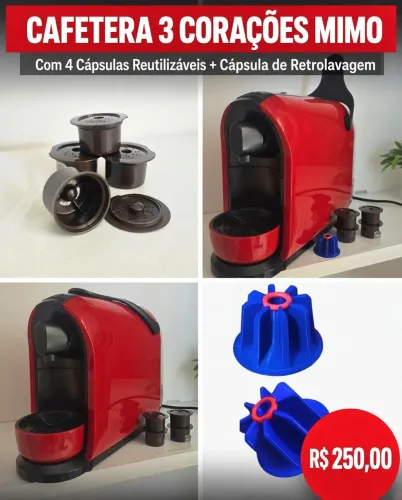 Cafeteira 3 Corações+Cápsulas reutilizáveis