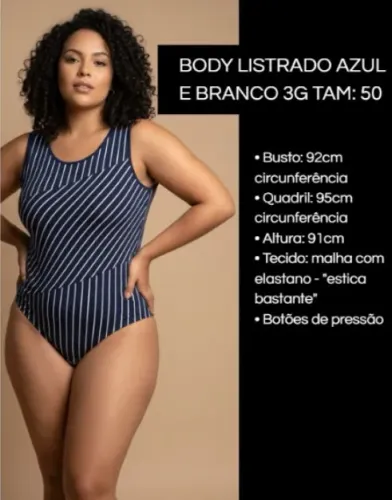 Body feminino listrado azul e branco tam 50 (3G) sem uso