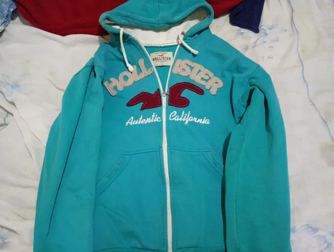 Moletom Hollister Authentic California Azul Turquesa com Capuz Tam L