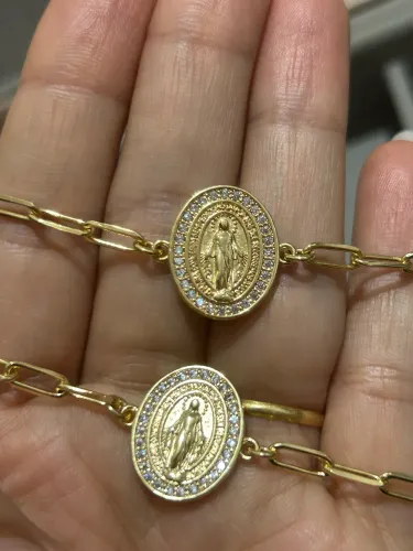 PULSEIRA NOSSA SENHORA DAS GRAÇAS NO BANHO DE OURO LEGÍTIMO 