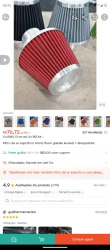 Filtro de ar esportivo NOVO nunca usado UNIVERSAL