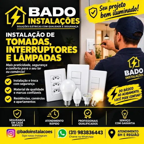 Instalação de tomadas interruptores e lâmpadas BH e região 