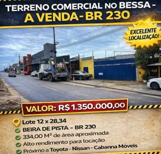 Terreno Comercial em Cabedelo com 334m2 e ótima localização. (Oportunidade)
