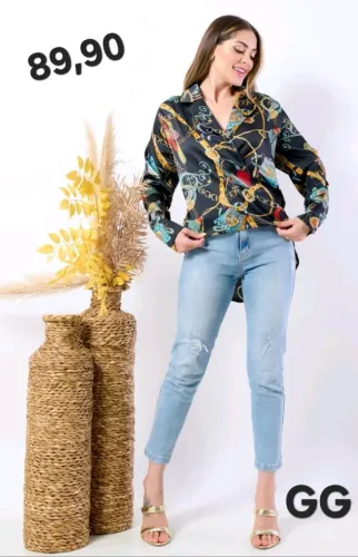 Linda Blusa Preta Estampada GG