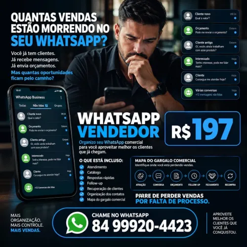 Você está perdendo venda no WhatsApp? Estrututa Comercial R$ 197