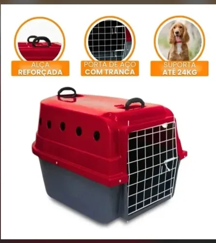 Caixa de Transporte Nº 4 para Cães (Plast Pet Cargo Kennel - Vermelha e Cinza)