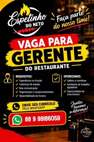 Vaga pra gerente operacional de restaurante