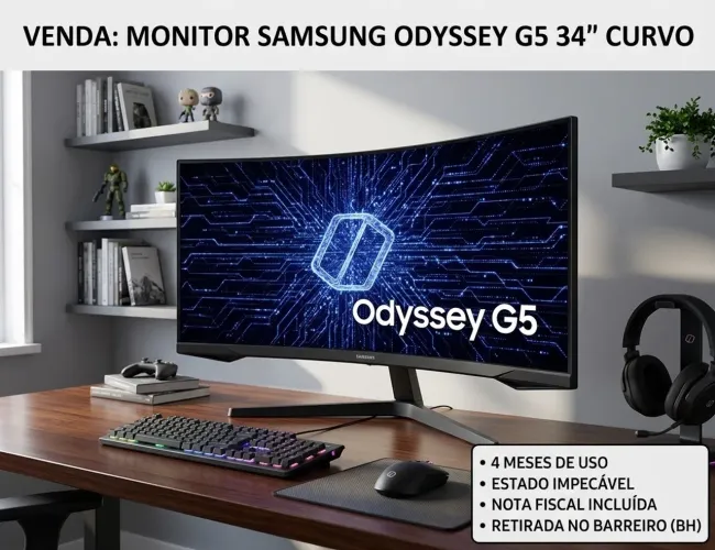 Monitor Gamer Curvo Samsung Odyssey 34" G5 165 Hz 1ms Ultrawide Preto