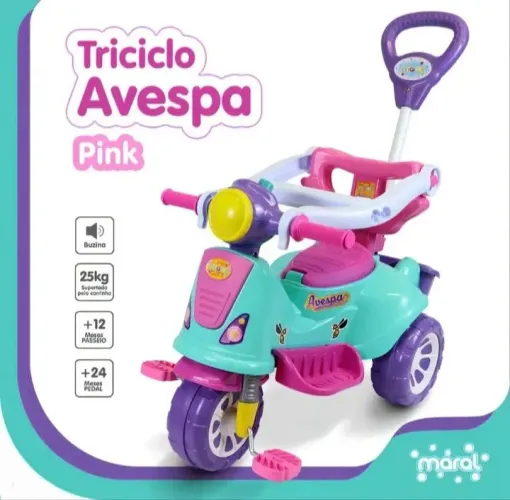 Triciclo Motoca Passeio Infantil Avespa Rosa