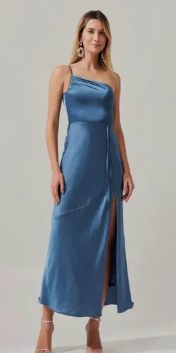 Vestido Midi Cetim Azul