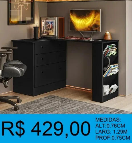 Mesa escrivaninha com cômoda - Parcele sem juros