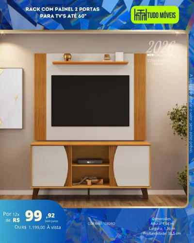 Rack com painel 2 portas para tv's até 60"