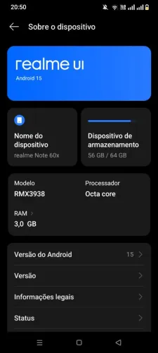 Celular Realme not 64 GB semi-novo