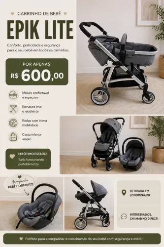 CARRINHO DE BEBÊ + BEBÊ CONFORTO EPIC LITE