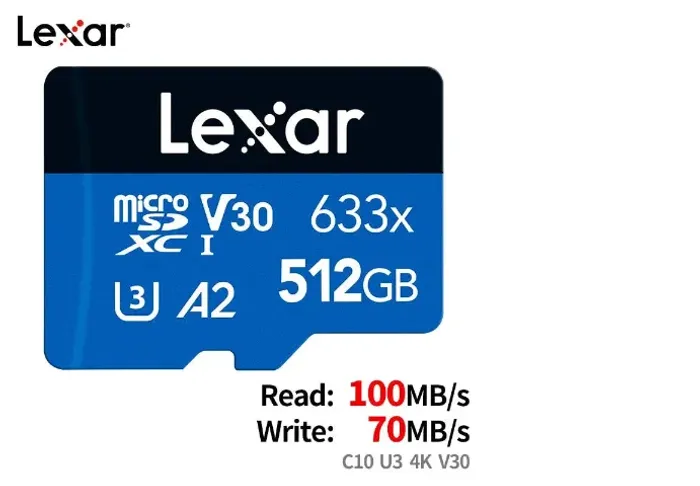 Cartão Micro SD Lexar 512GB Classe 10 U3 4K V30 A2 633X