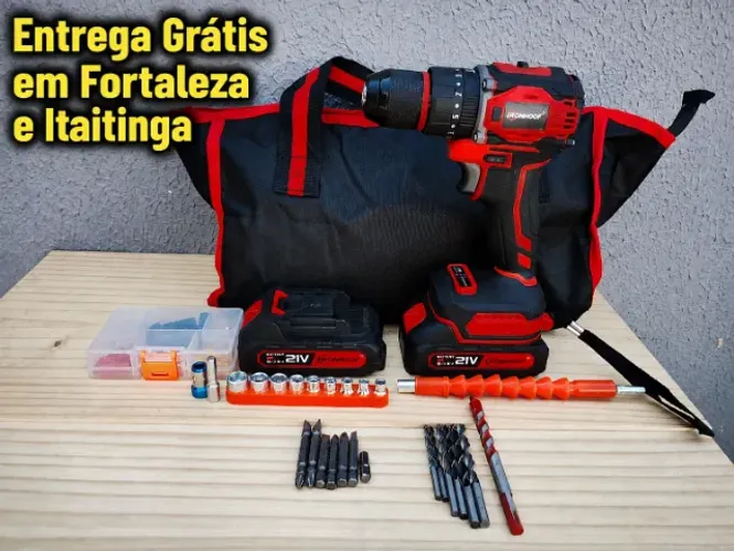 Parafusadeira e Furadeira 2 baterias 21V Completa