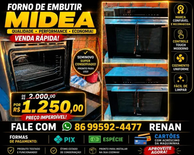 Forno elétrico de embutir Midea pro touch 80L tct p2