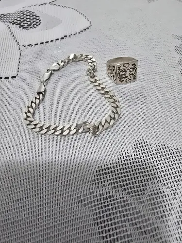 Pulseira e anel de prata 925