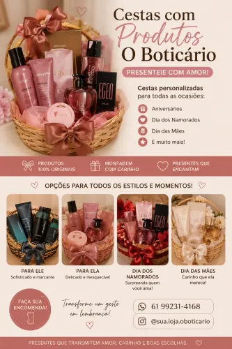 Cestas com produtos presenteáveis