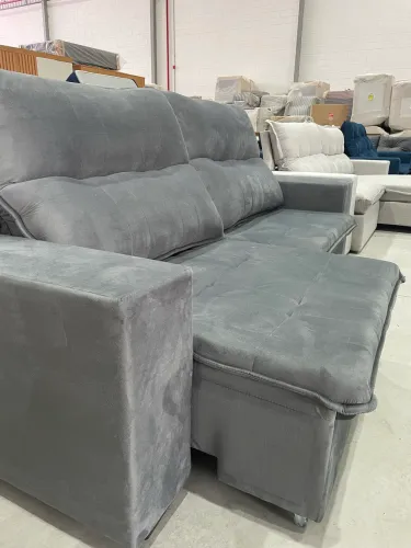 Sofá Retrátil Veludo Cinza NOVO PRONTA ENTREGA