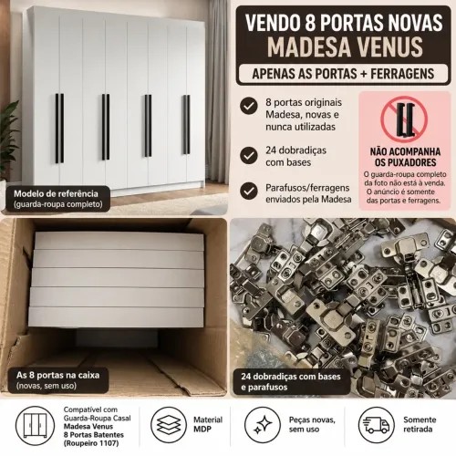 Kit 8 Portas Novas Madesa Venus + 24 Dobradiças