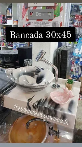 bancada 30x45 com cuba 28x28 pia de banheiro em mármore sintético