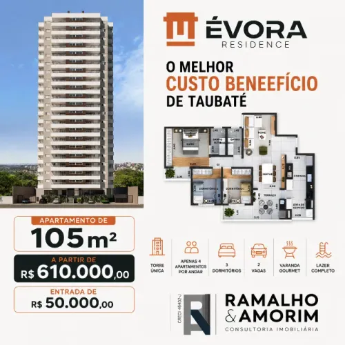O melhor custo-benefício em apartamentos de 3 dormitórios em Taubaté