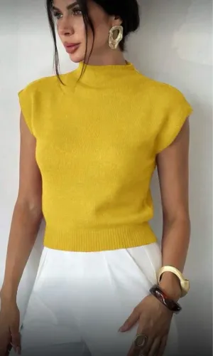 Blusa tricô gola amarela P/ M