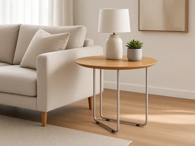 Mesa Lateral Side Redonda 56cm MDF Pés Metal (NOVO A PRONTA ENTREGA)