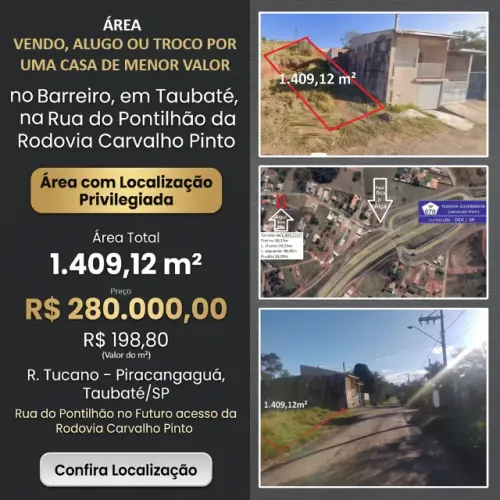 Área de 1.409,12m² - Vendo, Alugo ou Troco - Bairro do Barreiro - Taubaté