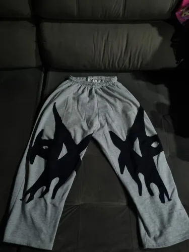 Calça Reta Stitched Cinza Claro com Preto - Mental Madness