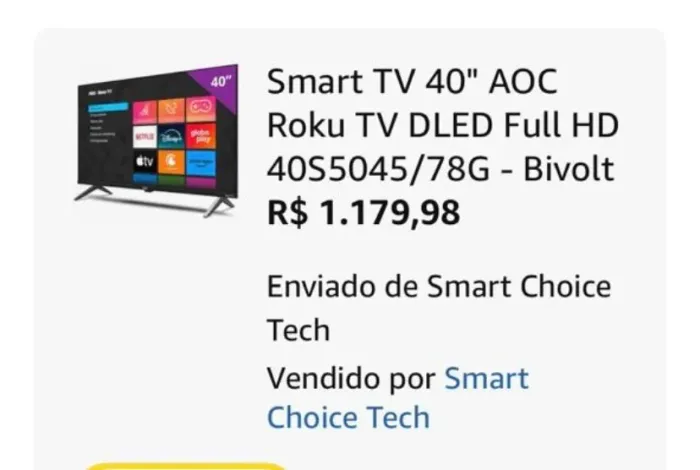 Vendo tv AOC 40?apenas 2meses de uso