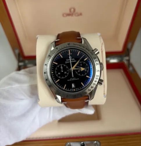 Relógio Masculino Preto - Couro - Omega Speedmaster Chrono 42mm Quartzo Safira - Prem AAA+