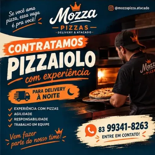 Vaga para pizzaiolo com experiência comprovada para pizzaria delivery
