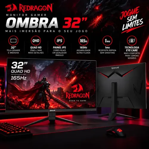 NOVO NA CAIXA - Monitor Gamer Redragon Ombra de 32, IPS, Quad HD, 165 Hz