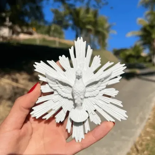 mini divino espírito santo 8cm branco batizado e crisma