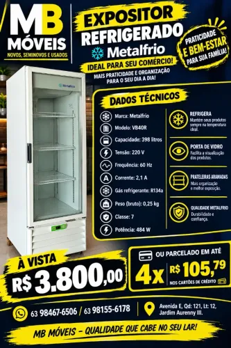 Expositor refrigerado Metalfrio vertical 398L seminovo. 