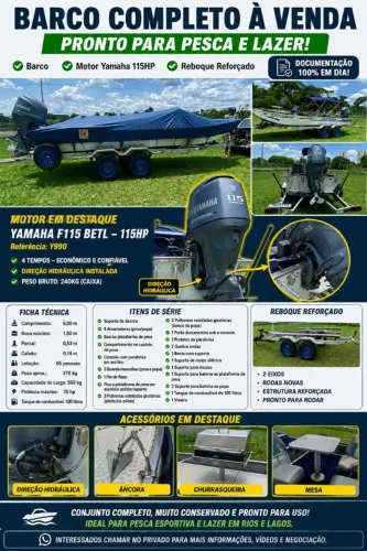 BARCO COMPLETO À VENDA - PRONTO PARA PESCA E LAZER