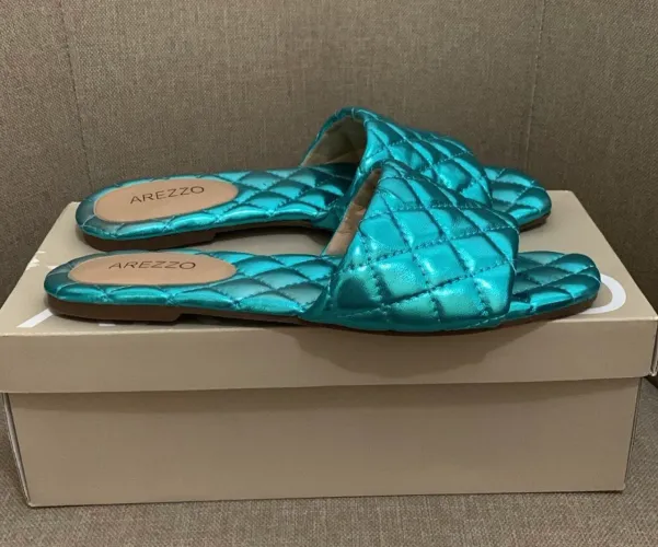 (AREZZO 37) Rasteira Arezzo Metalizada Azul