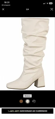 Bota branca feminina cano enrugado