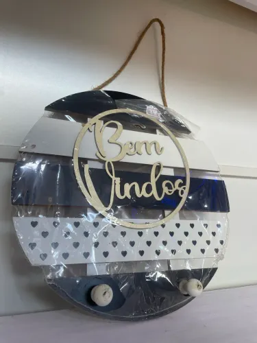 Placa Decorativa Bem-Vindos com Ganchos