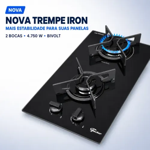 Cooktop a Gás Fischer 2 Bocas Fit Line Trempe Iron Bivolt