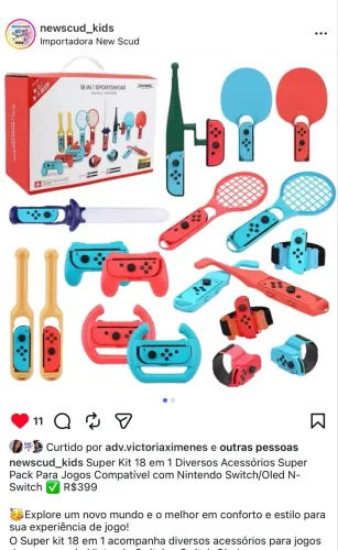 Kit 18 em 1 Diversos Acessórios p Nintendo Switch/Oled N- Switch