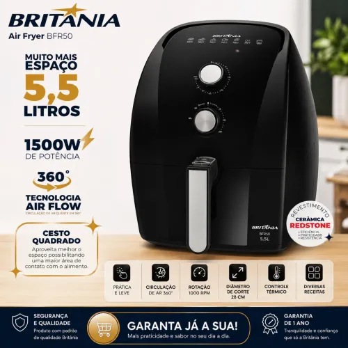 Fritadeira Air Fryer Britânia 5,5L 1500W BFR50 Redstone 127V novo lacrado